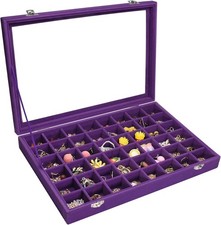 Velvet Jewelry Tray 48 Compartments Jewelry Display Organizer with Transparent