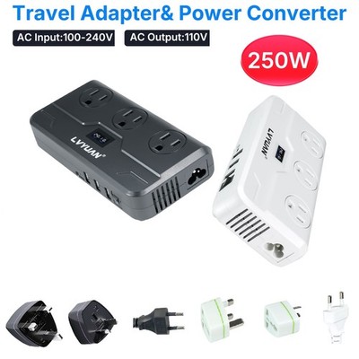 250W 220V to 110V Voltage Converter Transformer Step Down Travel Adapter 7Outlet