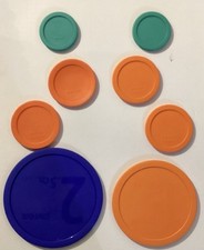 Lot Of 8 Pyrex Lids Multicolor Various Sizes: 1 Cup, 2 Cup, 1.5 Quart, 2.5 Oz