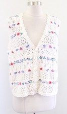 Vtg Ivory Crochet Floral Embroidered Sweater Vest Size PL LP Cottagecore Granny