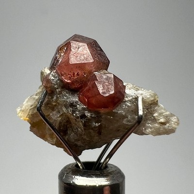 9 Carat Terminated Hessonite Garnet Crystals On Pearly Matrix From Afghanistan