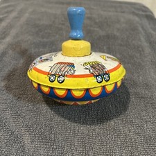 Vintage Ohio Art Tin Metal Toy Spinning Top - WORKS Circus Animals
