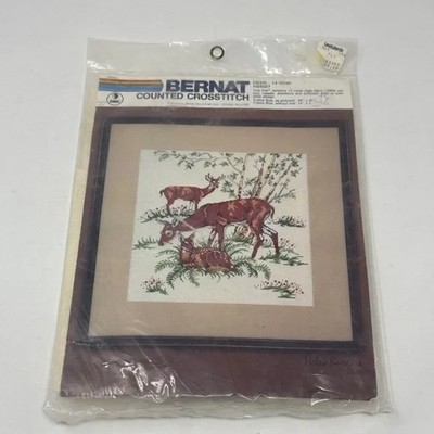 BERNAT COUNTED CROSS STITCH DEER NATURE CRAFT KIT EMBROIDERY VINTAGE