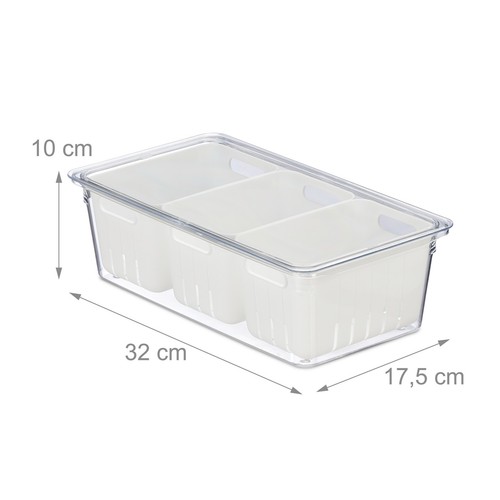 Relaxdays Set 4 Contenitori Per Frigo Impilabili Con Coperchio | Cestelli Scola Verdure Trasparenti 10x32x17,5 Cm, Organizer Alimenti Per Frutta E Verdura - 2