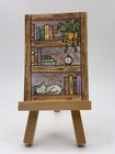 Original ACEO Watercolor & Pen Bookshelf with Cat Books Plant Clock by BreyhaArt — photo 3