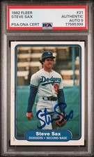 1982 Fleer Steve Sax Autographed Rookie Card RC PSA Authentic AUTO 9 #77565399. rookie card picture