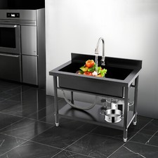 Bar Sink Freestanding Stainless Single Bowl Utility Sink w/ Pull-out Faucet
