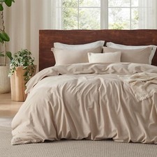 Bedsure 100 Washed Cotton Duvet Cover King Size 3pc Warm Sands tan 104"x90"