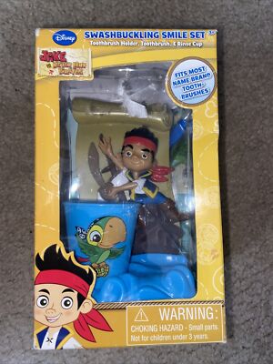 Disney Jake Never Land Pirates Smile Set Toothbrush with Holder Rinse Cup New