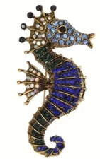 Colorful Blue Seahorse Rhinestone Brooch  Lapel Pin Gift Scarfs Jackets