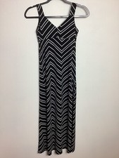 Metaphor XS Black White Chevron Stripes Long Maxi Sleeveless Dress V Neck