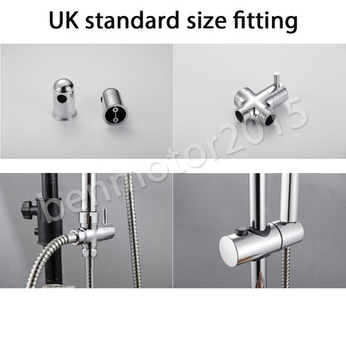 Complete Shower Kit Twin Head Waterfall Chrome Adjust Riser Rail with