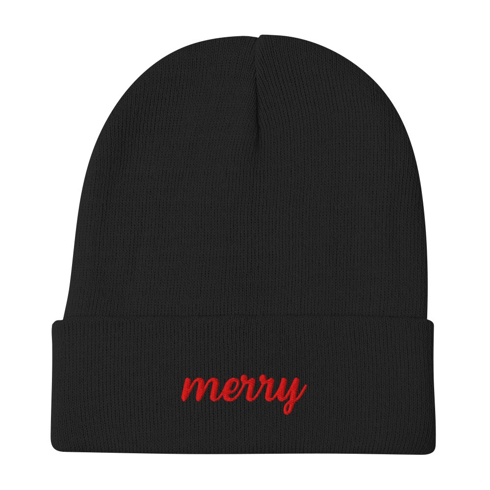 Merry Embroidered Beanie Red