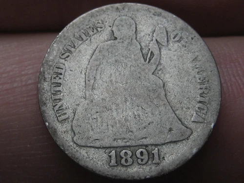1891 P Seated Liberty Silver Dime- Philadelphia, Good Details