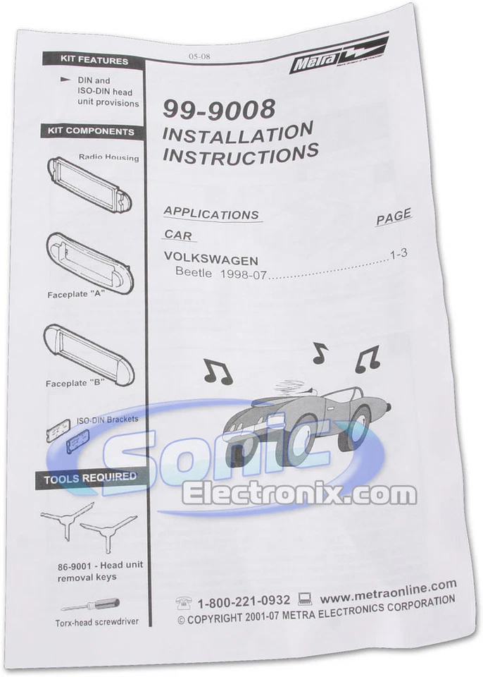 Kit de painel de instalação DIN único Metra 99-9008 para Volkswagen Beetle 1998-09 - Imagem 3 de 4