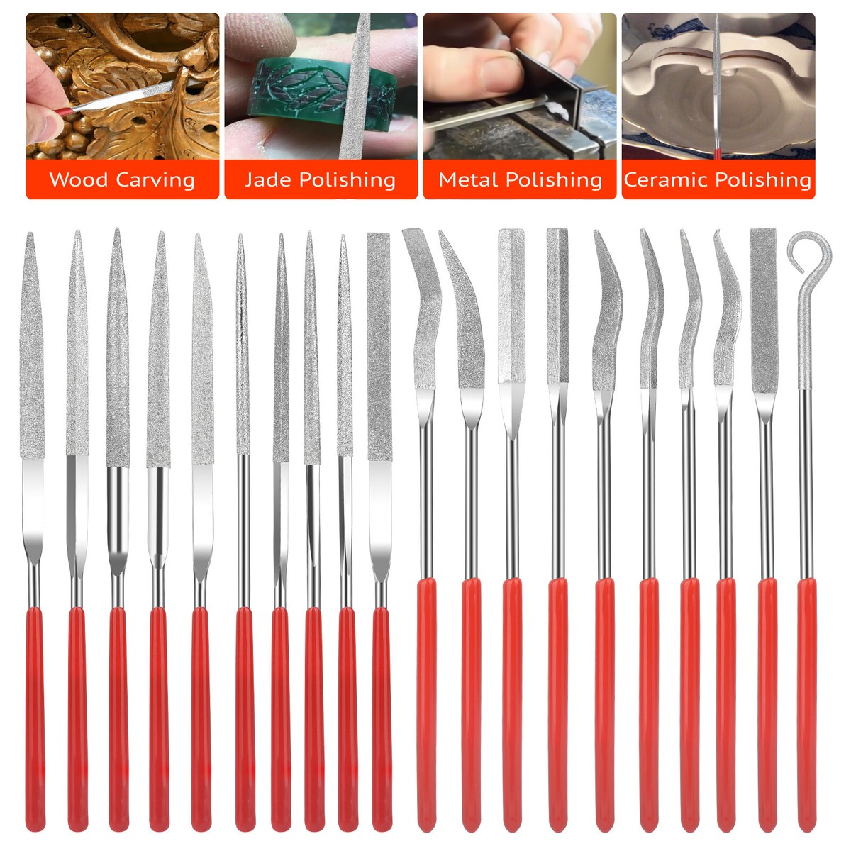 20pcs Diamond Needle File Set, 3*140mm Mini Handy Polishing 
