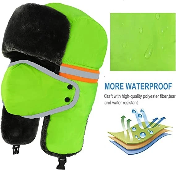 Sombrero de seguridad reflectante de invierno de alta visibilidad para aviador oreja piel térmica gorras de esquí Foto 4 de 4