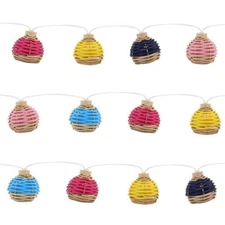 NEW - Packed Party, 6 ' String Lights, 10 Rattan Ball Heads, Multi-Color