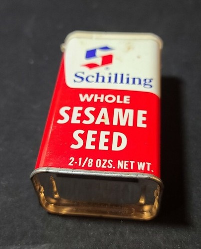 Vintage Schilling Whole Sesame Seed Metal Spice Tin 2oz Container with Contents - Picture 7 of 7