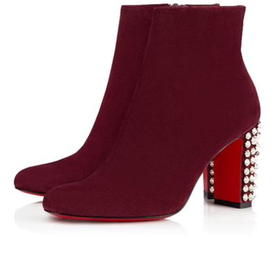 Christian Louboutin Suzi Folk 85 Prunus Red Suede Spike Ankle Heel