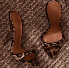 Women's Pointy Peep Toe High Stiletto Heel Leopard Print Shoes Slippers Plus Sz