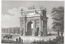 Milano, Arco del Sempione , incisione del 1837,  su passepartout