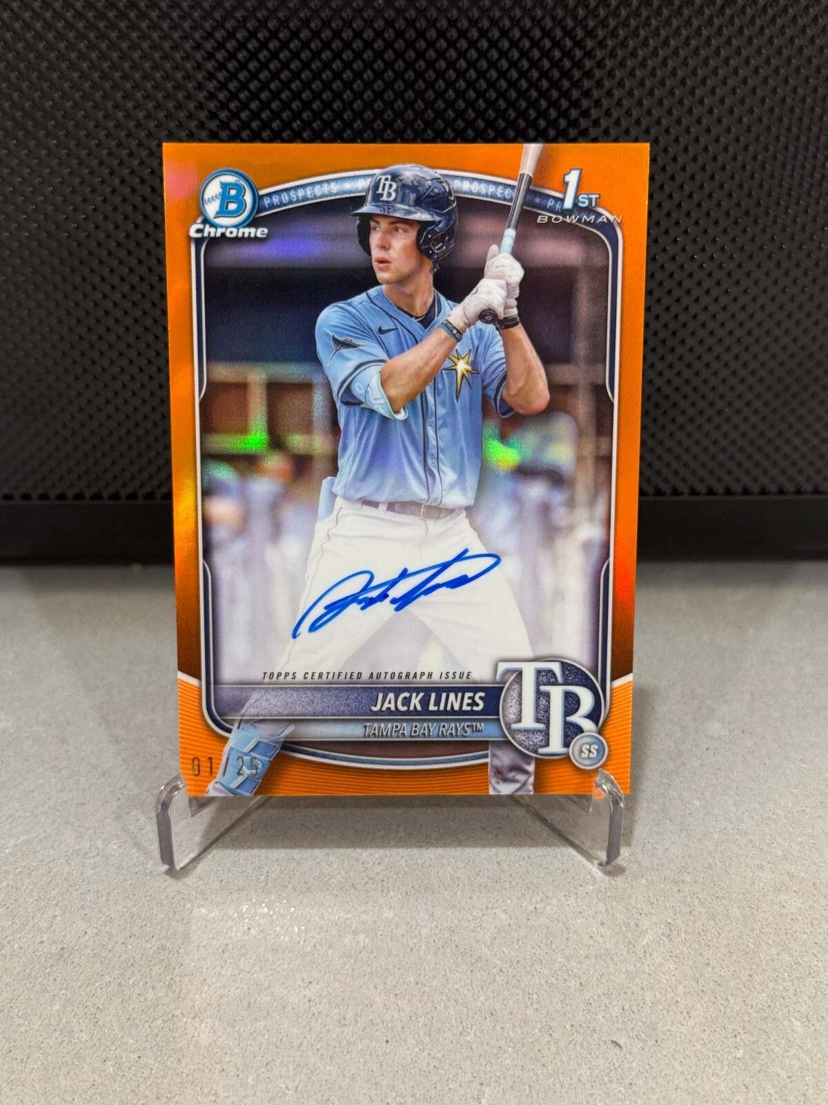 2025 Bowman Jack Lines Orange Chrome Refractor Auto 1/25 Tampa Bay Rays CPA-JLI