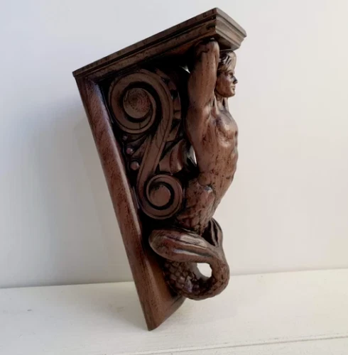 Ménsula Merman de Madera, Ménsula Decorativa de Madera Tallada, 1 pieza, Regalo Colgante de Pared Foto 3 de 4
