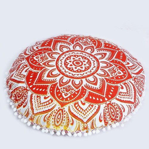 22" Round Floor Cushion Cover Cotton Pillowcase Flower Mandala Boho Cushion case - 第 36/94 張圖片