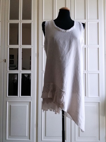 Abito donna asimmetrico Melissa Becker L, XL corto leggero lino pizzo volant - Foto 4 di 21