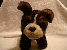 Vintage FAO Schwarz 8" Fluffy Soft Black  Brown Bull Dog Puppy Bean Bag Plush