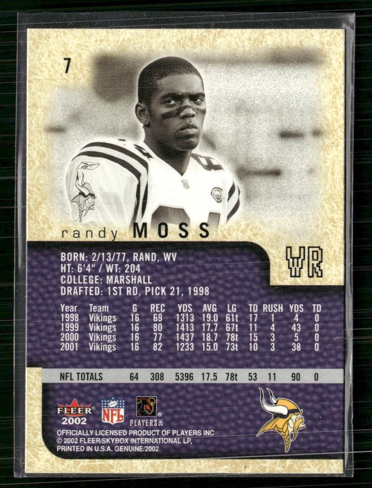 2002 Fleer Genuine #7 Randy Moss - Image 2 of 2