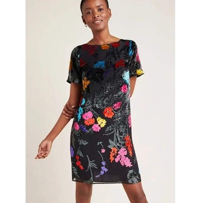 Maeve Anthropologie Alisa Burnout Velvet Tee Dress Sz 6 Silk Viscose Whimsy NWT