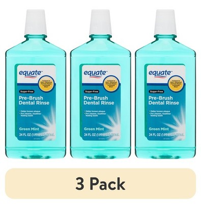 Equate 3 Pack Pre Brush Rinse, 24 fl oz Green Mint, Sugar Free Compare to Plax