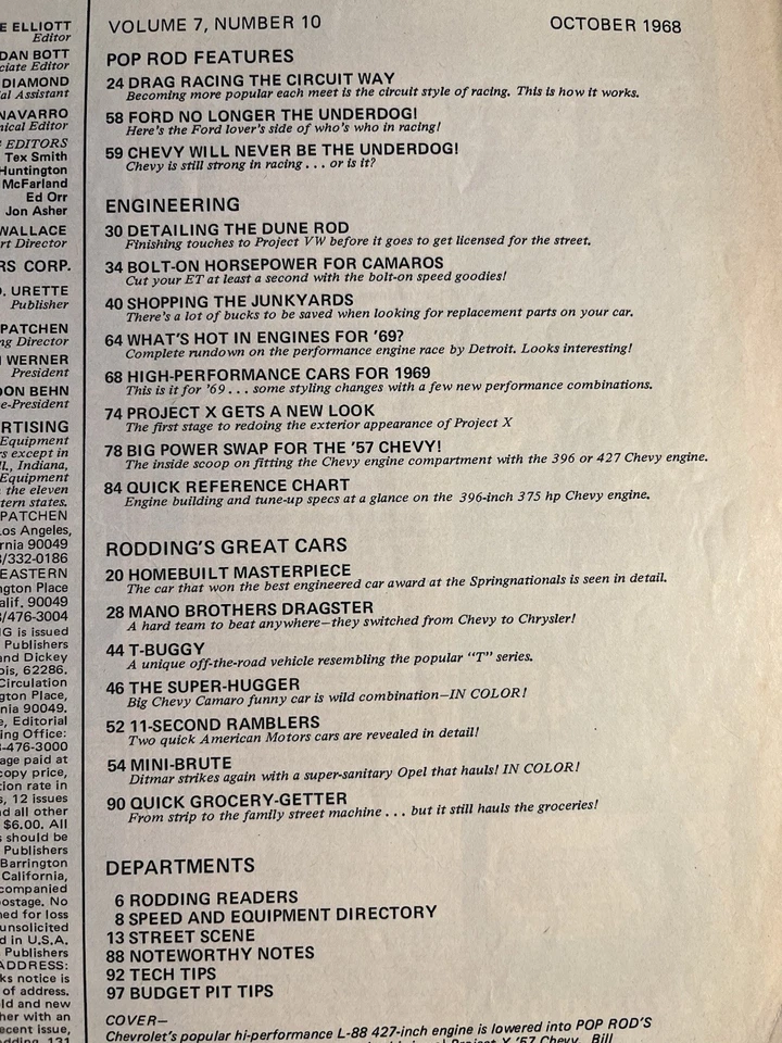 Vintage October 1968 Popular Hot Rodding Magazine, Swapping the 427 Project X - Image 3 of 4