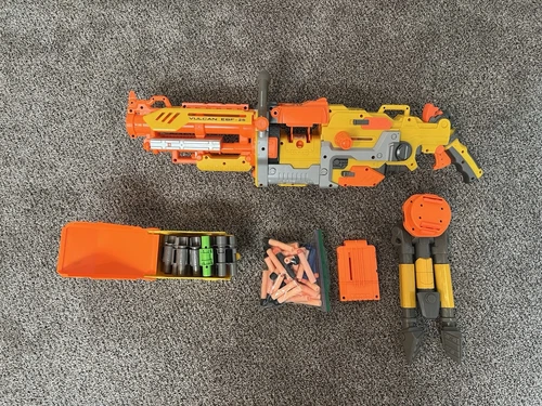 Nerf N-Strike Vulcan EBF-25 Blaster With Tripod Ammo Darts Belt Box
