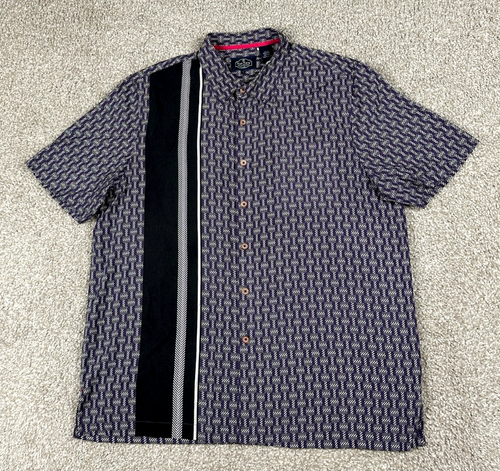 Nat Nast Hemd Herren Large Lila Geometrisch Kurzarm Knopfleiste Seide