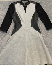 Karen Millen Black Grey Size 10 Knee Length Dress Sheer Arms Zip Up Work Skater