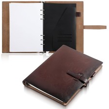 Refillable A5 Leather Binder Notebook, 6-Ring Metal Binder Genuine Leather