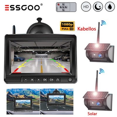 2x Rückfahrkamera Solar Kabellos 1080P Mit 7'' Farb Monitor Einparkhilfe LKW Bus
