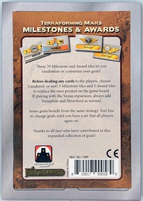 Terraforming Mars Milestones and Awards Expansion