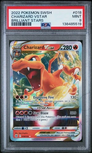 2022 POKEMON SWORD & SHIELD BRILLIANT STARS #018 CHARIZARD VSTAR PSA 9