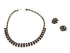 Vtg. Ruby Red Rhinestone Necklace Earrings Costume Jewelry Set - 06