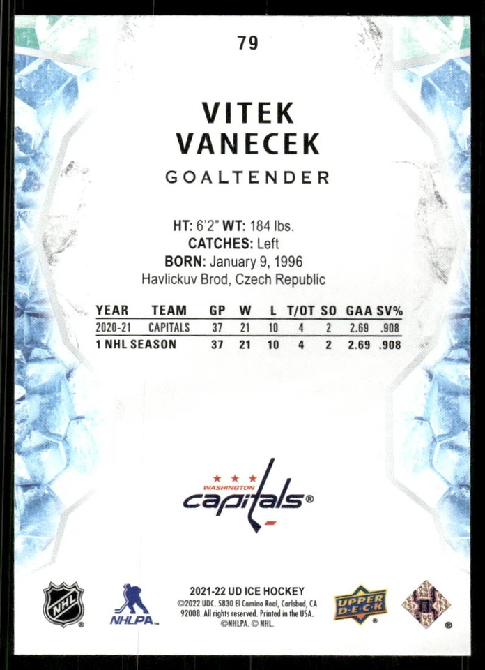 2021-22 Upper Deck Ice #79 Vitek Vanecek Lavender - Image 2 of 2