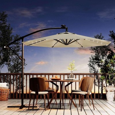 10 FT Cantilever Patio Umbrella with Solar LED Lights Offset Outdoor  Umbrella | eBay