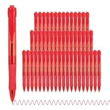 deegtran Pens Bulk 50 Pack No Bleed Red Ink Click Pens with Soft Grip Wholesa...