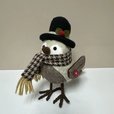 Target ? Bird 8” Christmas Bird With Top Hat Scarf Brown and Beige 