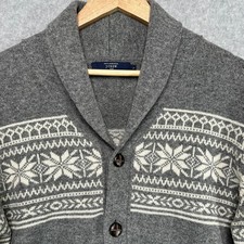 J Crew Mens Gray Fair Isle Shawl Collar Cardigan Sweater Lambswool Size L NEW