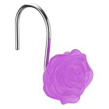 Rose Shower Curtain Hooks, Glow in The Dark, Pretty Floral Themed Purple Rose