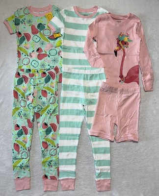 Spotted Zebra Pajama Set Girls Small 6-7 Flamingo Fruit Stripe 6 Piece Cotton